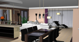 Interiér nadstadardního RD_obývací pokoj s kuchyní
