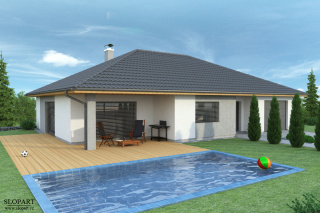 vizualizace exteriéru rodinného domu s bazénem