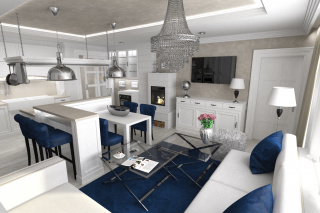 vizualizace obývacího pokoje s kuchyňským koutem